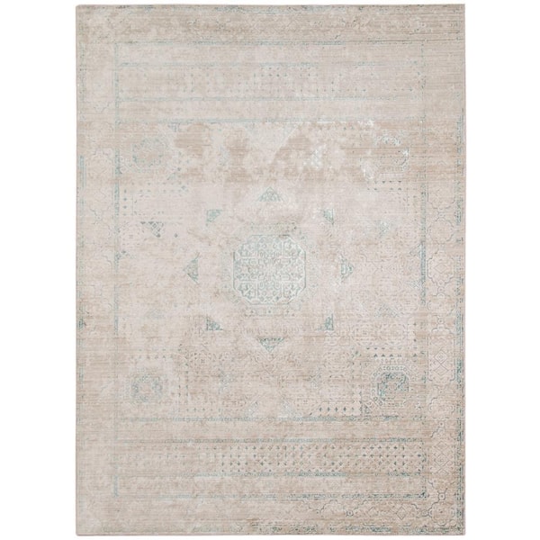 Camilla Fiona Aqua Blue/Beige 3 ft. 11 in. x 5 ft. 7 in. Transitional Medallion Polyester Area Rug