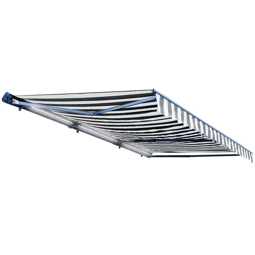 20 ft. x 10 ft. Gray and White Stripes Semi Cassette Motorized Retractable 