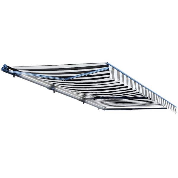 20 ft. x 10 ft. Gray and White Stripes Semi Cassette Motorized Retractable LED Luxury Patio Awning