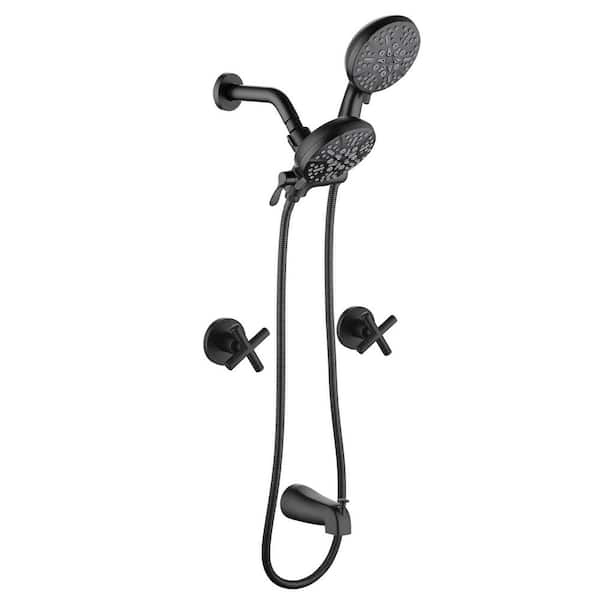 2 Handles 7-Spray Tub and Shower Faucet 2.5 GPM 4.72 in Shower Head and Tub Spout Spray in Matte Black Valve Included