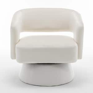 White Velvet Outdoor Lounge Chair, Swivel Barrel Chair with 360 Degree Swivel for Living Room Bedroom Reception Room