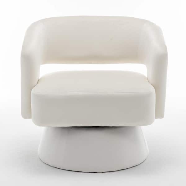 Zeus & Ruta White Velvet Outdoor Lounge Chair, Swivel Barrel Chair with 360 Degree Swivel for Living Room Bedroom Reception Room