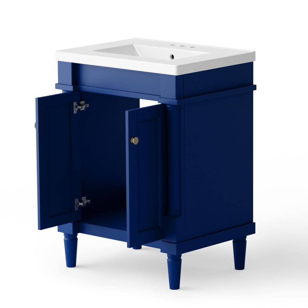 24" Navy Composite Freestanding Vanity with White Ceramic Top