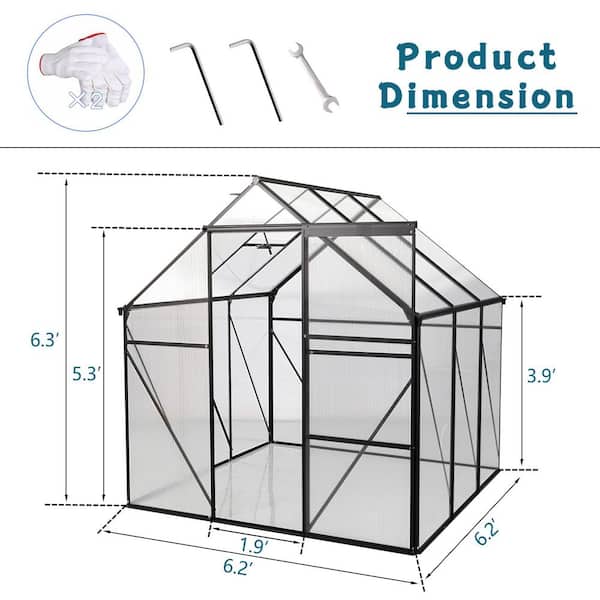 Unbranded - 6 ft. x 6 ft. Outdoor Polycarbonate Heavy Duty Walk-In Greenhouse w/ Elevated Base and Anchored Aluminum for All Seasons
