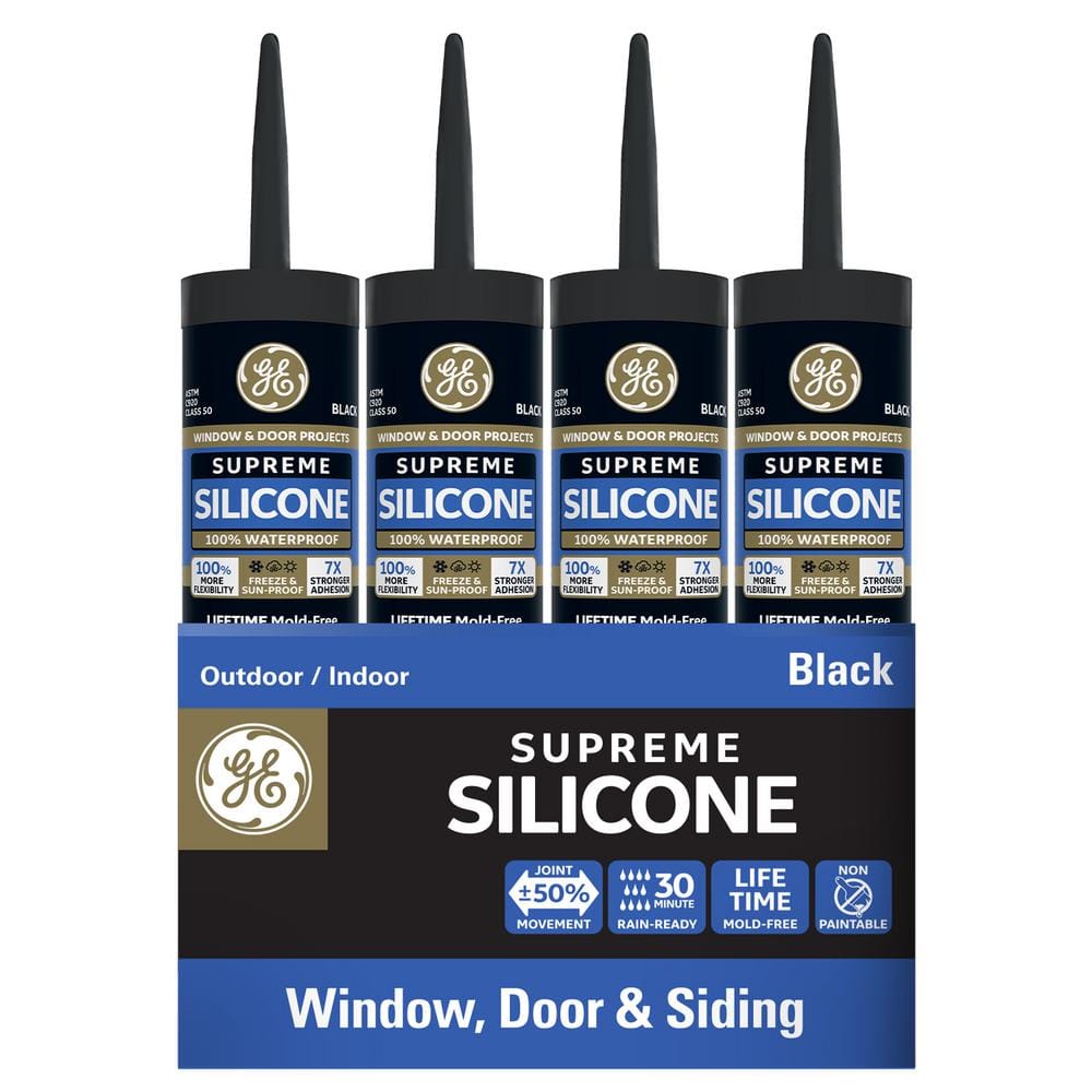 Ge Supreme Silicone 2 101 Oz Black Window And Door Silicone Sealant 12 Pack 2777174 The 