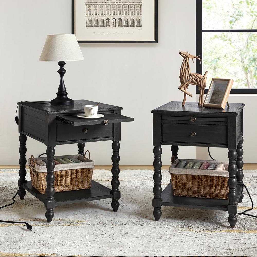 Jim Charcoal Traditional 26 in. Tall Solid Wood End Table with USB Set of 2 price history on PriceWatchPro