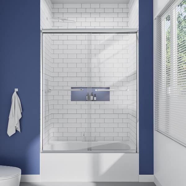 mortix 60 in. W x 62 in. H Double Sliding Framed Tub Door in Chrome with 1/4 in. Clear Glass
