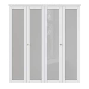 72 in. x 80 in. 1-Lite Glass Frosted Glass and Solid Core White Finished MDF Bi-fold Door with Hardware