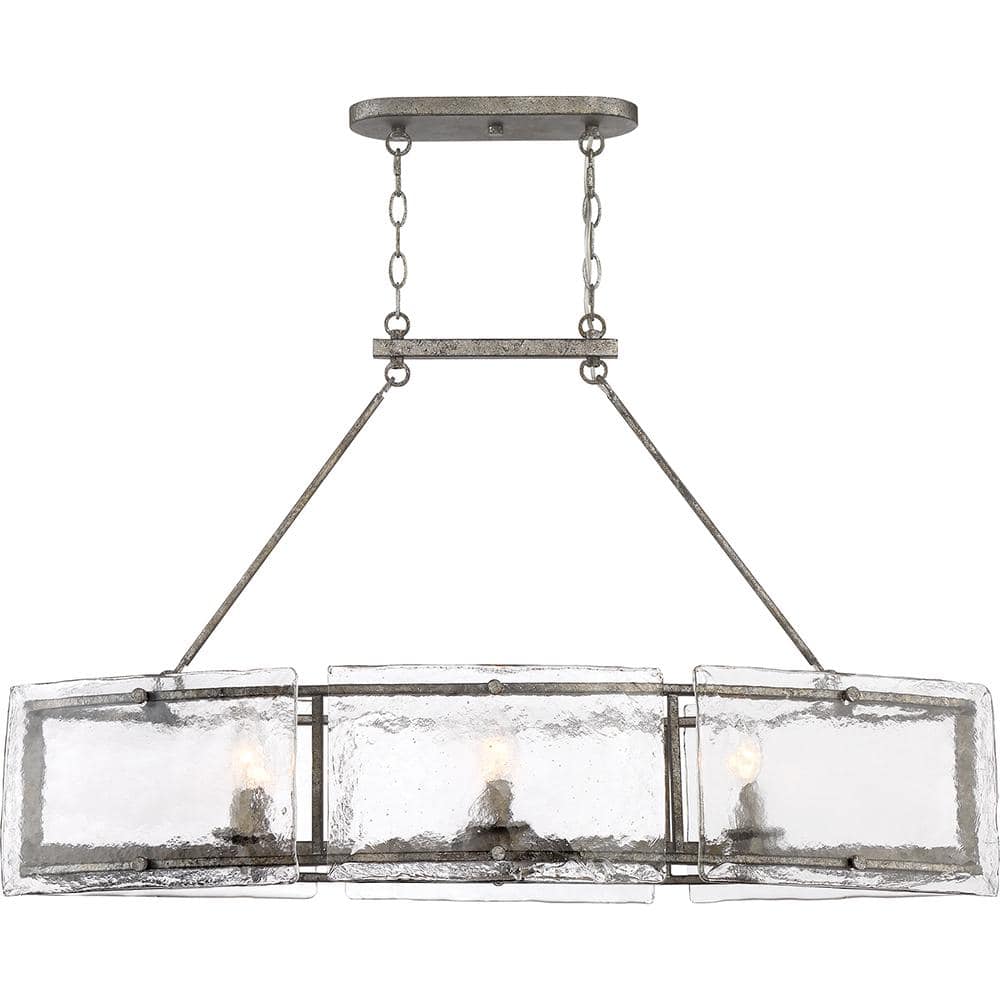 Artisanal Fortress Island Light with Textured Glass and Mottled Silver Frame
