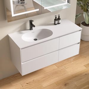 47 in. W x 18 in. D x 21 in . H Wall Mounted Floating Bath PVC Vanity Cabinet in Matte White with White Basin and Sink