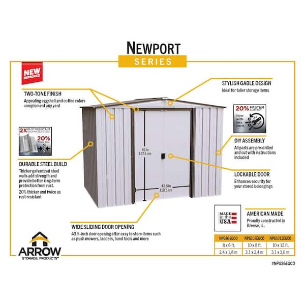 Arrow Newport 8 ft. W x 6 ft. D Coffee Galvanized Metal Shed with