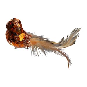 4.5 in. Right Facing Orange Sequined Bird Christmas Ornament