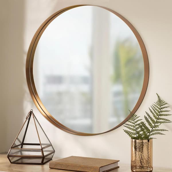 Neutype 28 inch Round Mirror Circle Mirrors , Gold , Wall Mounted Deep Set Aluminum Alloy Frame for Bathroom, Living Room, Bedroom