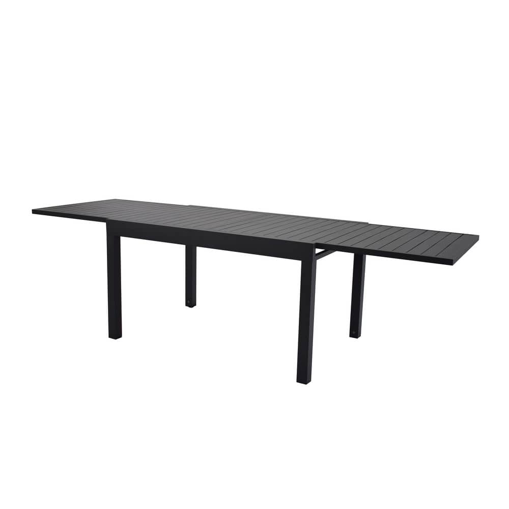 Germaine 106.25 in. Dark Brown Aluminum Rectangular Outdoor Patio Dining Table with Extension