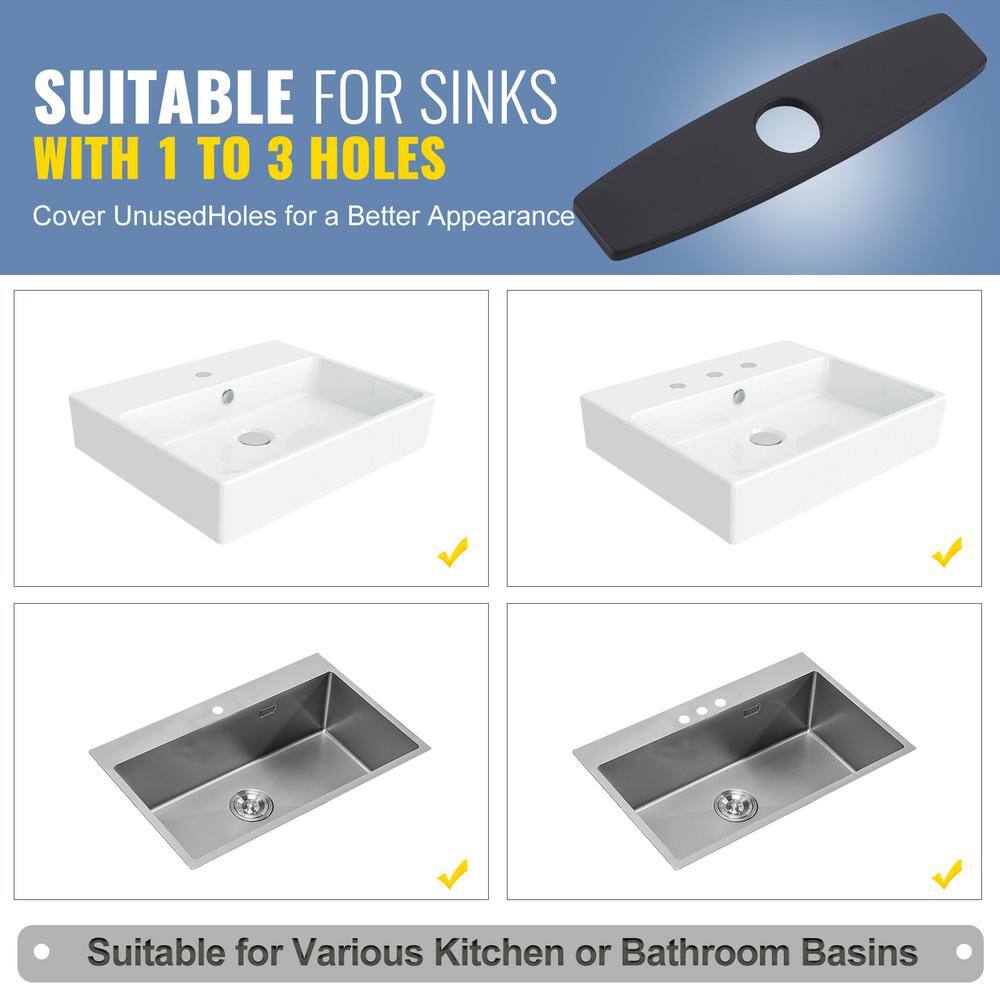 9.6 Inch Matte Black Stainless Steel Kitchen Sink Faucet Hole Cover Plate
