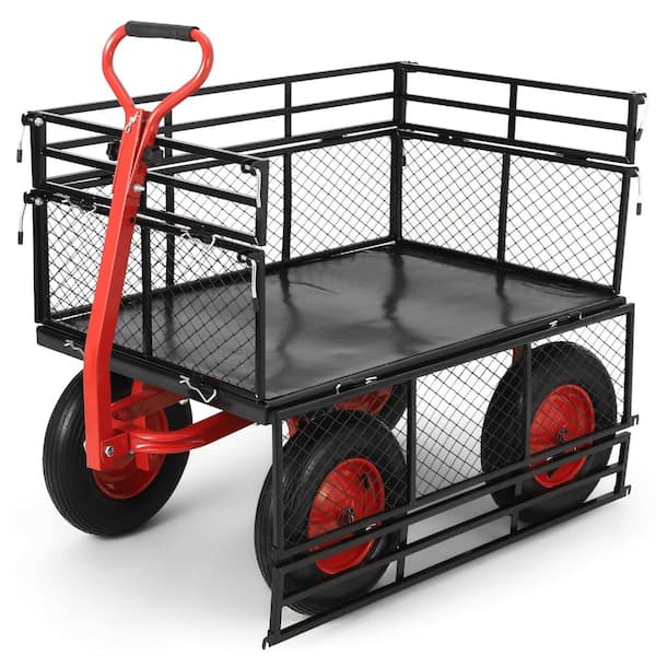 Heavy Duty Steel Garden Cart  880 lbs Capacity with 10" Wheels, 4 Removable Mesh Sides, 180° Swivel Handle, for Lawn