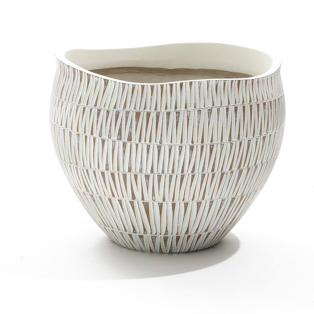12 in. W x 9.6 in. H White with Gold V-Pattern Polyresin Decorative Pot price history on PriceWatchPro