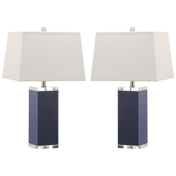 SAFAVIEH Deco Leather 27 in. Navy Table Lamp with White Shade (Set of 2)