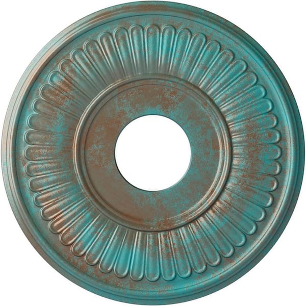 Ekena Millwork 3/4 in. x 15-3/4 in. x 15-3/4 in. Polyurethane Berkshire Ceiling Medallion, Copper Green Patina