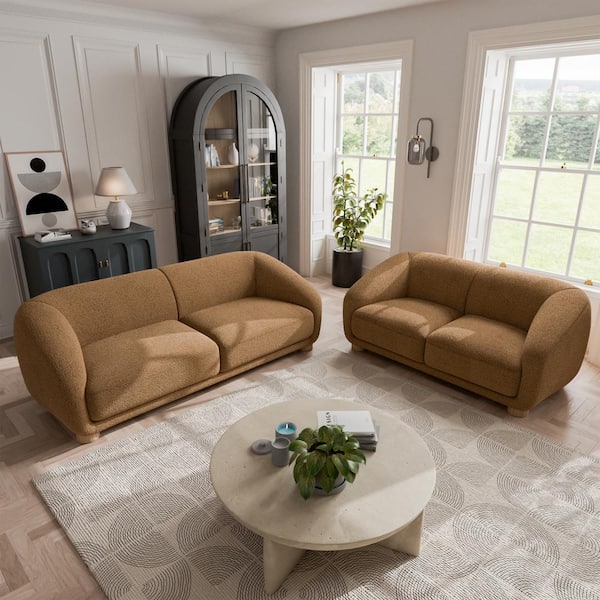 Furniture of America Waxley 2-Piece Brown Teddy Boucle Polyester Sofa and Loveseat Living Room Set