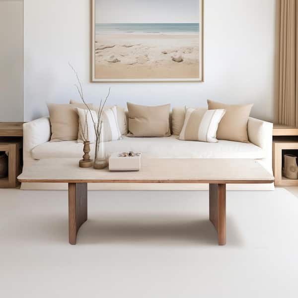 Liv & Skye 55 in. Brown Rectangle Stone and Acacia Wood Coffee Table