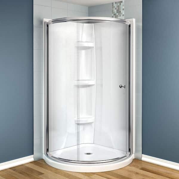 MAAX Tully 36 in. x 36 in. x 73 in. Round Shower Kit with Central Doors in Chrome with Clear Glass, Base and Walls in White
