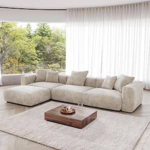 141.72 in. Square Arm Corduroy Velvet 4-Pieces Modular Sectional Sofa Free Combination with Ottoman in Beige