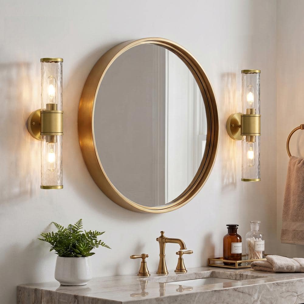 2-Light Brushed Gold Water Ripple Glass Wall Sconce, Vertical & Horizontal Mount Bathroom Vanity Light price history on PriceWatchPro