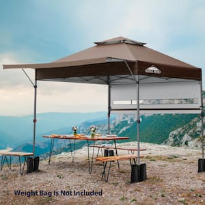 17 ft. x 10 ft. Brown Pop Up Gazebo Canopy Tent Outdoor Instant Shelter with Adjustable Dual Half Awnings