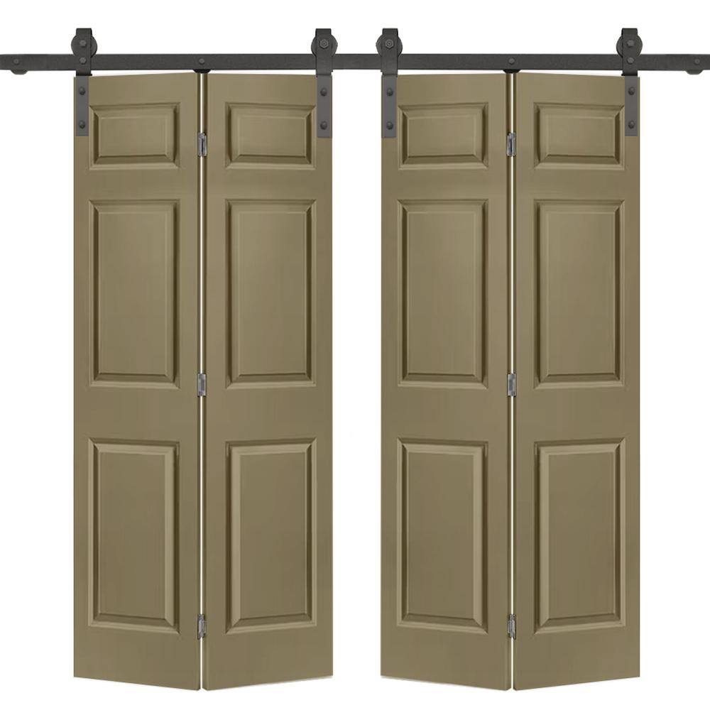 CALHOME 48 in. x 80 in. 6-Panel Olive Green Painted MDF Composite ...