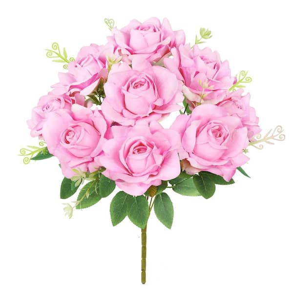 LIVING LUXURY 17 in. Pink Artificial Gardenia Rose Flower Stem