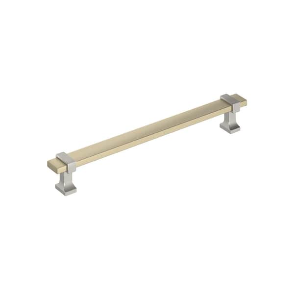 Overton 7-9/16 in. (192mm) Center-to-Center Modern Golden Champagne/Satin Nickel Bar Cabinet Pull