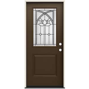 36 in. x 80 in. Left-Hand/Inswing 1/2 Lite Ardsley Decorative Glass Dark Chocolate Fiberglass Prehung Front Door