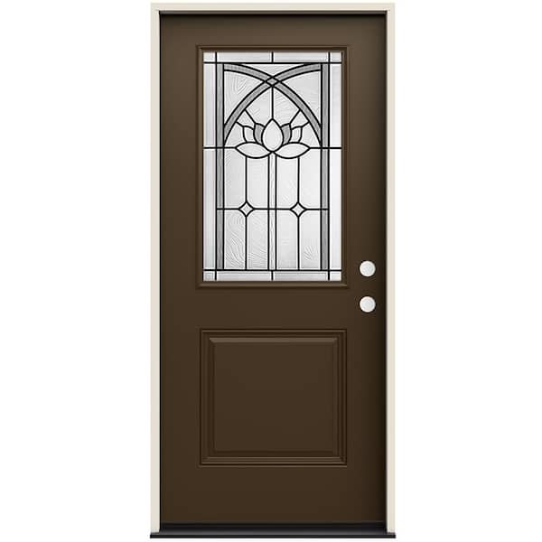 JELD-WEN 36 in. x 80 in. Left-Hand/Inswing 1/2 Lite Ardsley Decorative Glass Dark Chocolate Fiberglass Prehung Front Door