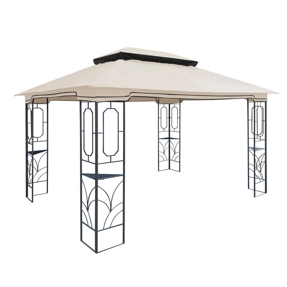 13x10 ft Beige Patio Double Roof Gazebo Replacement Canopy Top Fabric ...