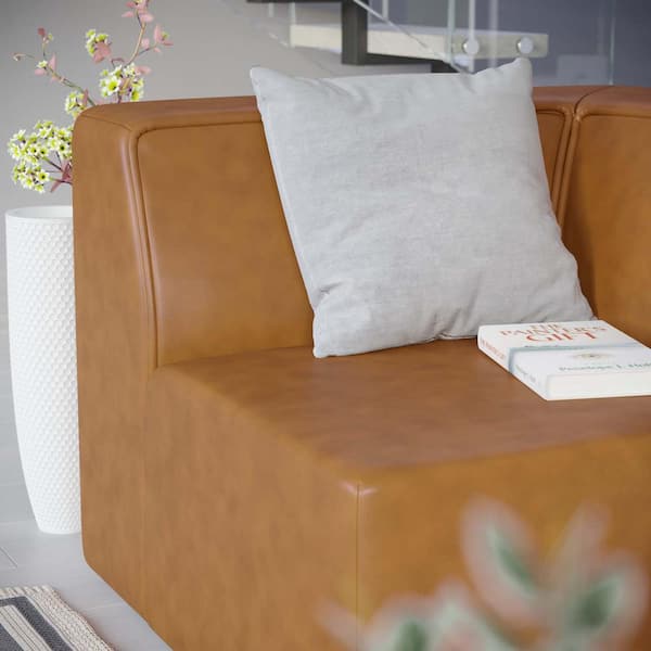 Mingle 37 in. Tan Faux Leather 1-Seat Corner Chair Sofa