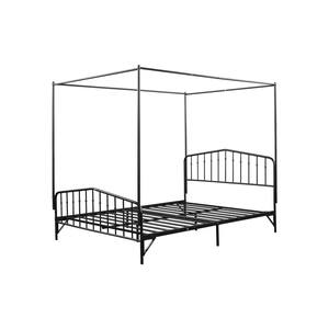 Black Metal Frame Queen Size Detachable Canopy Bed Frame Platform Bed with Headboard, Foot board and Metal Slats
