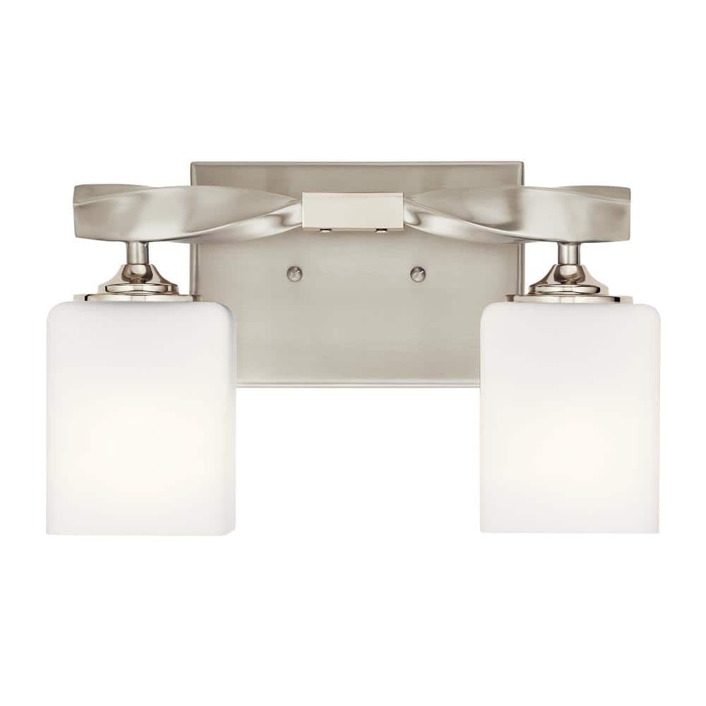 Champagne Nickel 13.5'' Transitional Vanity Light with Satin Etched Glass