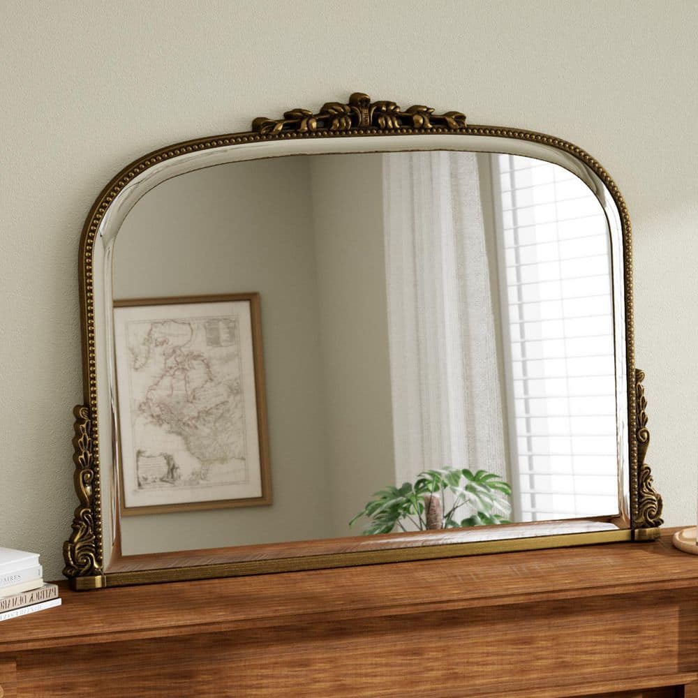 GLSLAND 44 in. W x 32 in. H Arched Decorative Antique Gold
