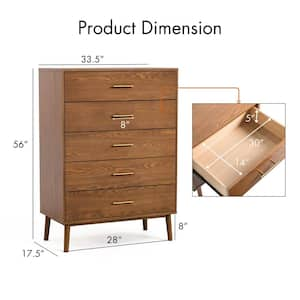 Riverstone Walnut 5-Drawer 33.5 in. Wide Chest of Drawers With Anti-Tip Interlock System