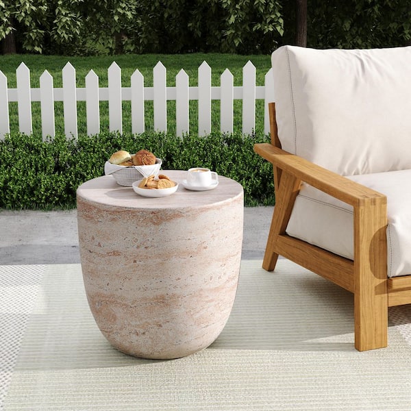 CHRISTOPHER KNIGHT HOME Solstice Outdoor Patio MGO Barrel Shape Side Table, Lightweight Concrete, Travertine Finish