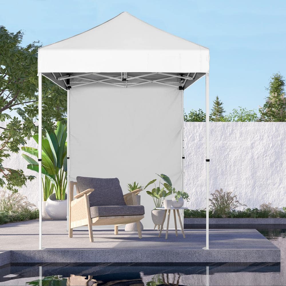 White 5 Ft. Adjustable Steel Pop-Up Canopy Tent with Sunwall
