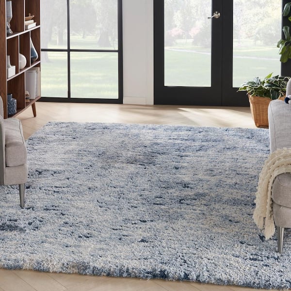 Luxurious Shag Light Blue 7 ft. x 9 ft. All-Over Design Contemporary Area Rug