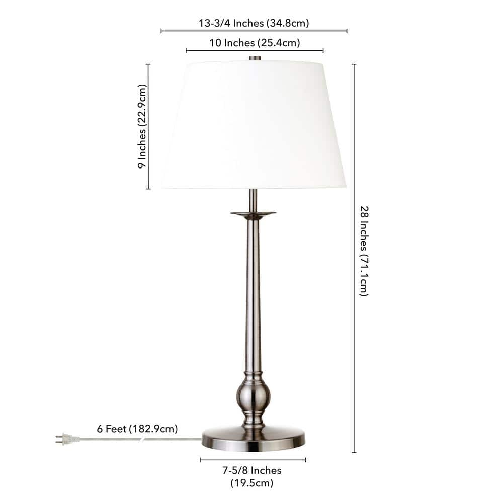 Brushed Nickel Steel Table Lamp with White Linen Shade