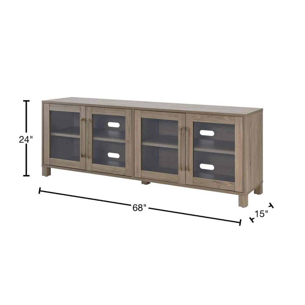 Antiqued Gray 68" Classic TV Stand with Brass Hardware