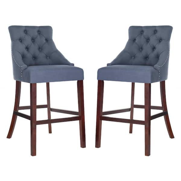 SAFAVIEH Eleni 45 in. Slate Blue Wooden Bar Stool (Set of 2)