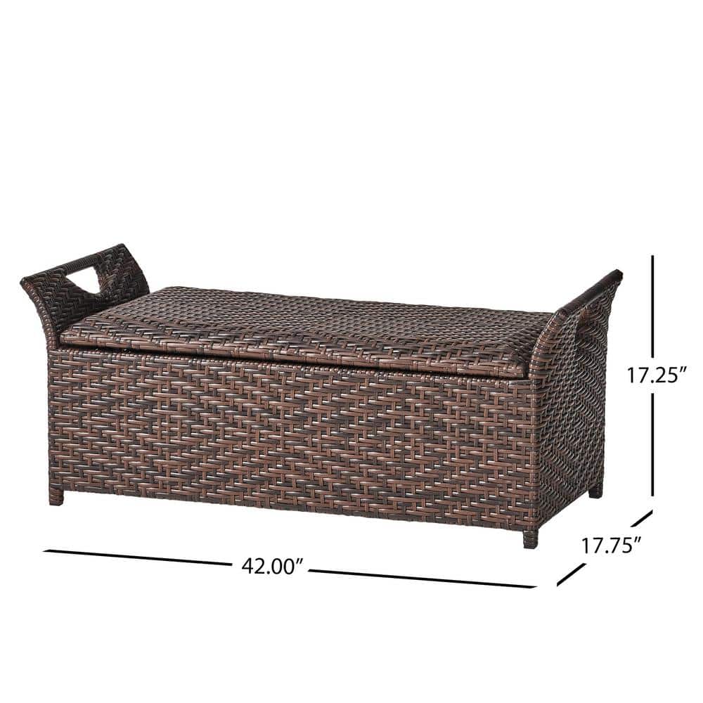 Wing 42" Multi-Brown Wicker Water-Resistant Outdoor Storage Bench
