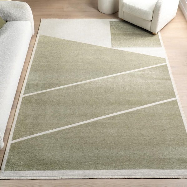 Murphy Machine Washable Reversible Green 7 ft. x 9 ft. Modern Area Rug