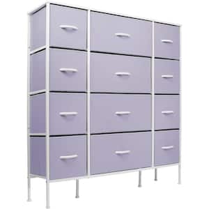 11.75 in. L x 46.5 in. W x 48.7 in. H 12-Drawer Purple Dresser Steel Frame Wood Top Easy Pull Fabric Bins