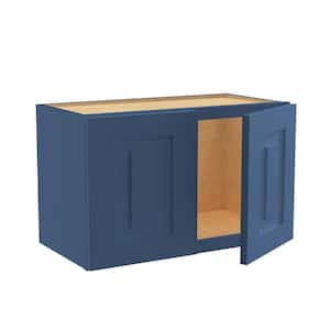 Grayson Mythic Blue Painted Plywood Shaker Assembled Wall Kitchen Cabinet Soft Close 24 W in. 12 D in. 15 in. H